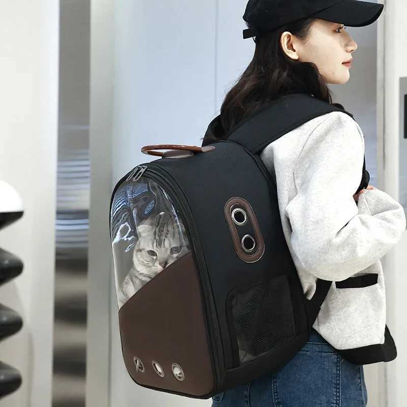Pet Carrying Bag PU Breathable Transparent Comfortable Minimalist and Portable Cat Backpack With Ventilation Space on Both Sides C251013