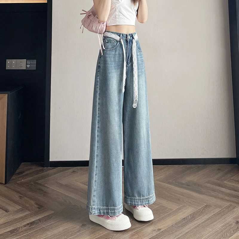 Blue Wide Leg Women Jeans 2025 Spring Summer High Waist Loose Straight Pants Korean Style Casual Jean TrousersT251013