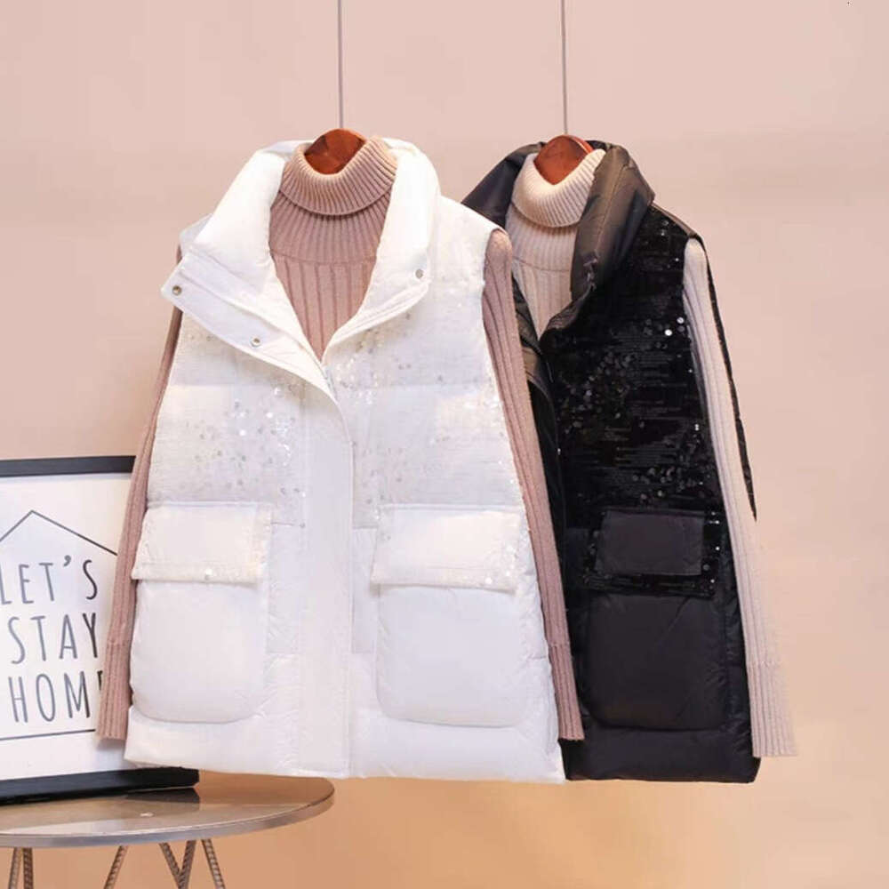 Spring And Autumn Lightweight Cotton For Women, New Korean Fashion Casual Sequin Design Vest Jacket B5