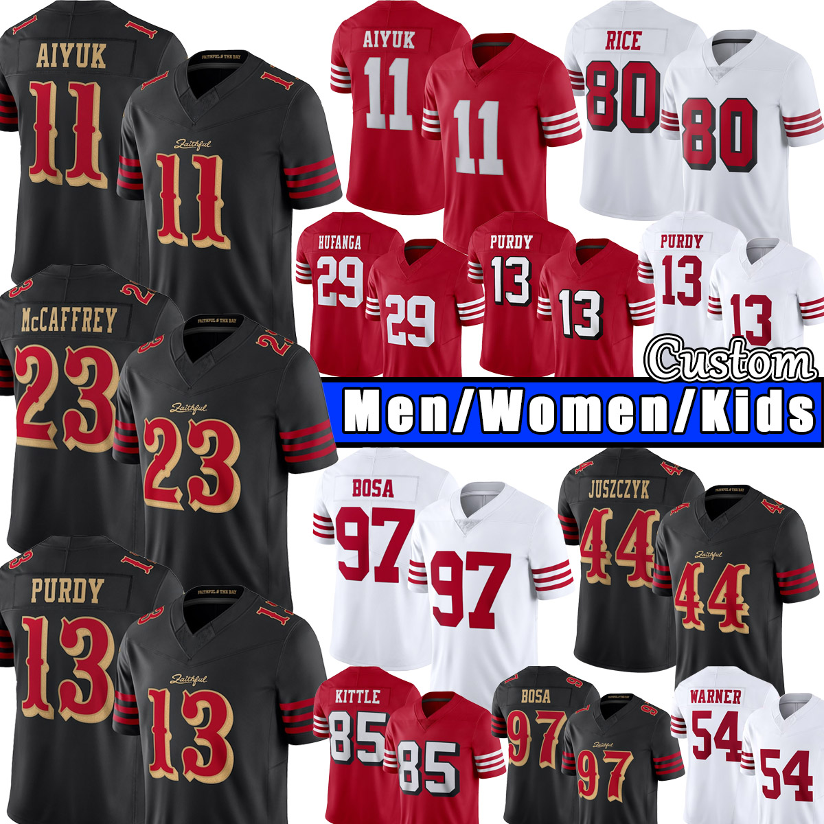 San Franciscocity 49erss 49ersJersey Football Jerseys Christian McCaffrey, Brock Purdy, George Kittle, Nick Bosa, Ricky Pearsall Fred Warner Jerry Rice Mens Stitched