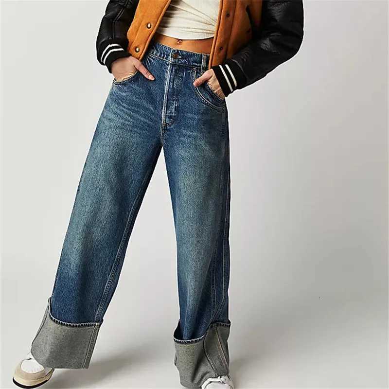 Chic Women Low Rise Cuffed Baggy Jeans Y2K Vintage Boyfriend Loose Fit Wide Leg Jeans Trendy Casual Denim Pants StreetwearT251013
