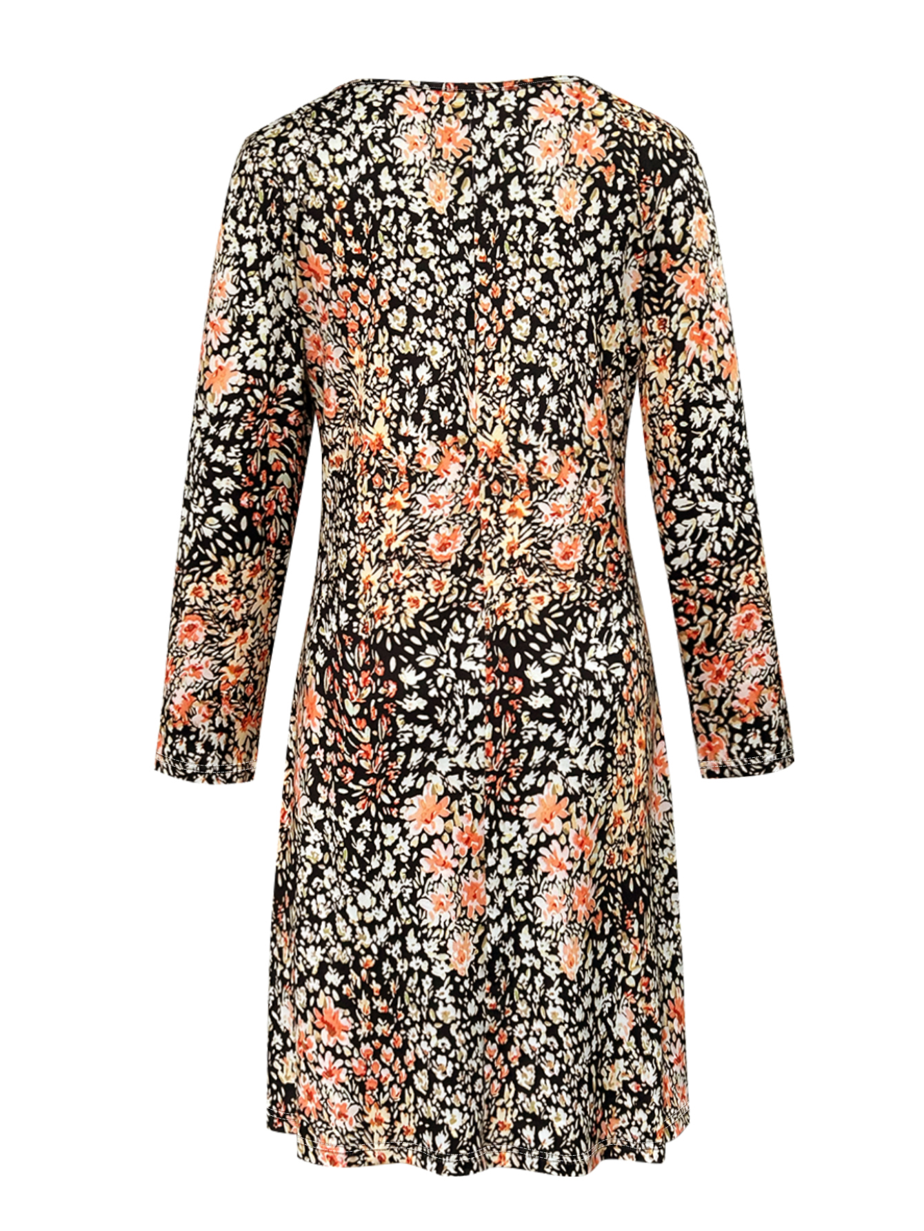 Women's Autumn Winter New Ditsy Floral Printed Casual & Versatile Plus - Size Midi Dress-YL23455
