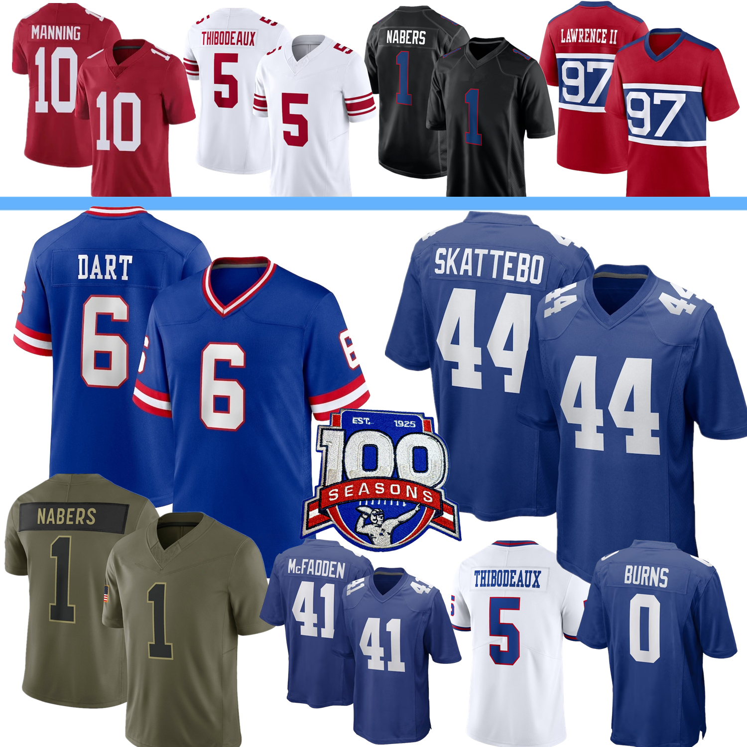 Jaxson Dart Football Jersey Cam Skattebo Malik Nabers Russell Wilson Brian Burns Kayvon Thibodeaux Dexter Lawrence Robinson Phillips Johnson Manning Strahan