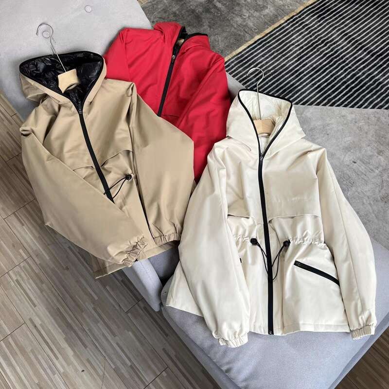New Simple Casual Fashion Trench Coat Style Hooded Waist-Cinching Cotton Jacket For Women Trendy B5