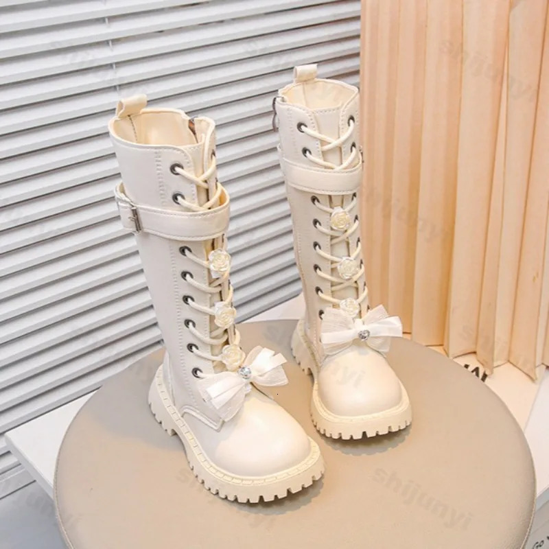 Autumn Children Knee Length Boots British Girls Princess Boots Kids Zipper Comfortable Non Slip Solid Color Long Boots 251017