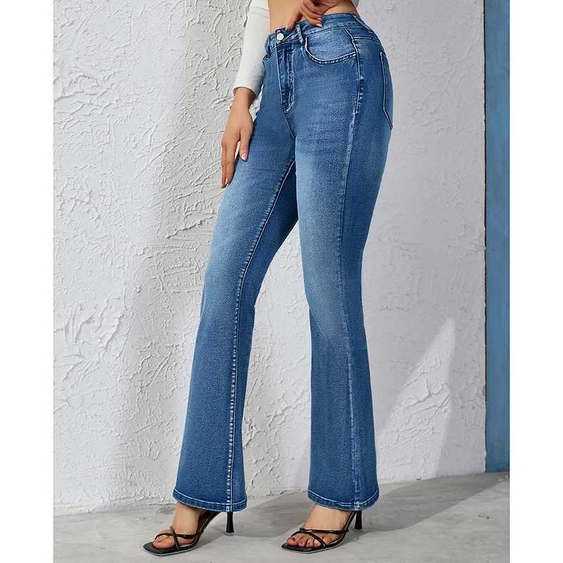 Girls Classic Blue Daily Jeans Lady Fashion High Waist Casual Denim Trousers Hot Sale Female Stretch Bell Bottom PantsT251013