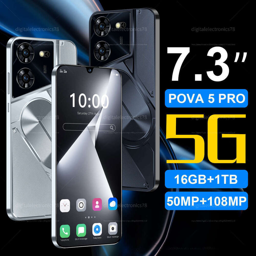 HOT New Pova 5 pro New 7.3HD Global Edition Original Smart Dual Card 7800mAh Battery Facial Recognition Function Smart 5G Phone 7.3 Inch 16+1T Android