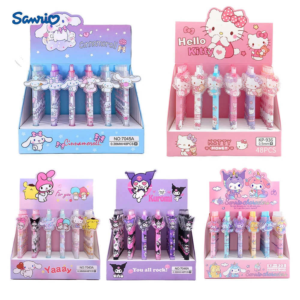 Sanrio 6PcsSet Sanrio Hello Kitty Kuromi Cinnamoroll 05mm Gel Pens Kawaii Black Pen School Student 0ffice Stationery Supplies Gift L251013
