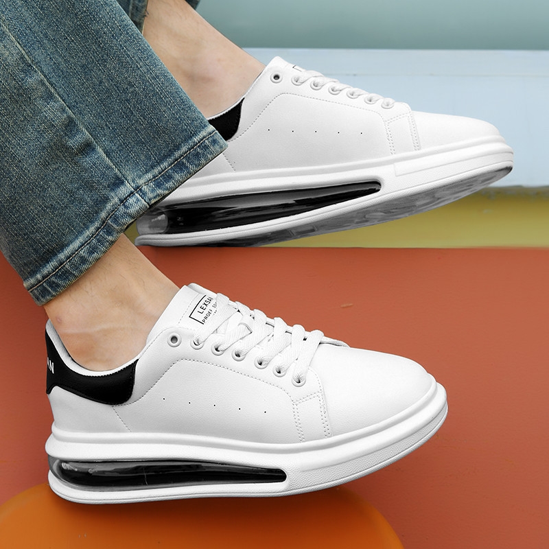 white shoes for men and women made of pu leather same style high version allmatch shoes new style in 2025 thicksoled heightincreasing sneakers lazy sh