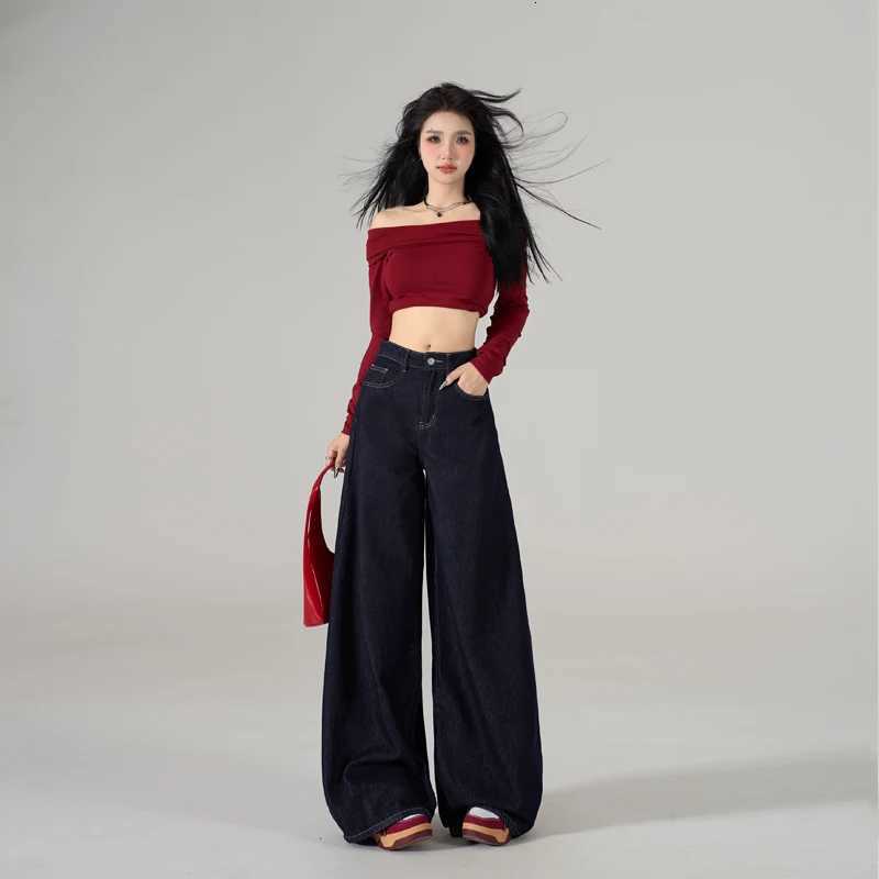 New Loose Casual Straight Leg Jeans for Women Trendy Denim Trousers Wide Leg Comfortable BlueT251013