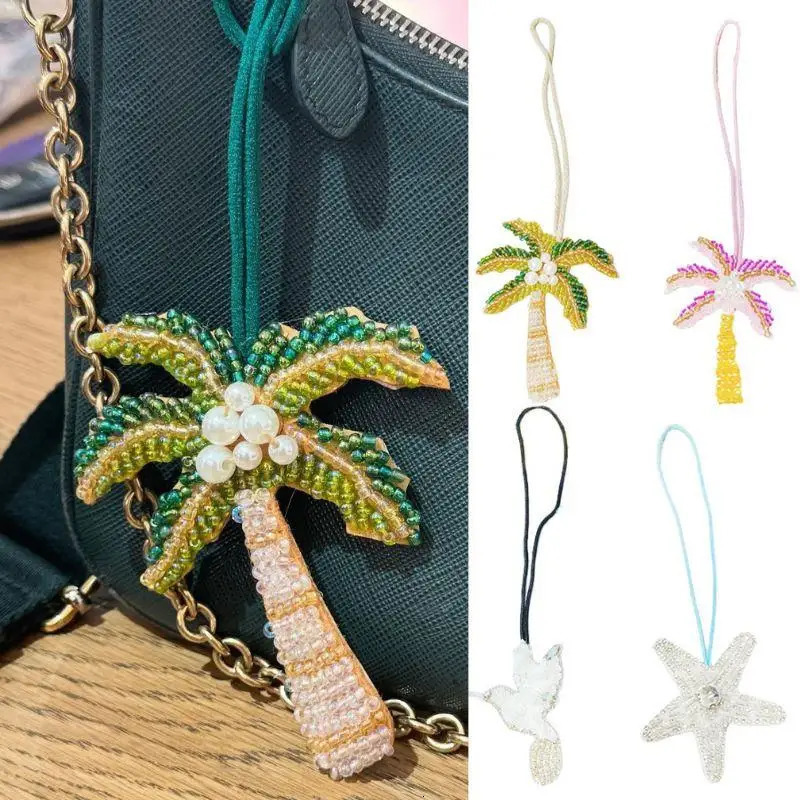 Coconut Tree Applique Patch Crystal Starfish Sequin Handmade Beaded Clothing Sew On Patches Hanging Rope Keyring Bag Pendant 251010