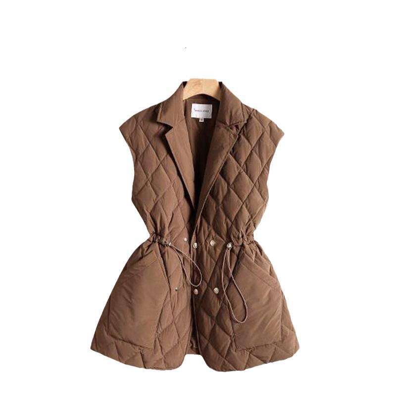 New Spring High-End Fashion Women's Casual Diamond Pattern Lightweight Cotton Vest Jacket Trendy B5