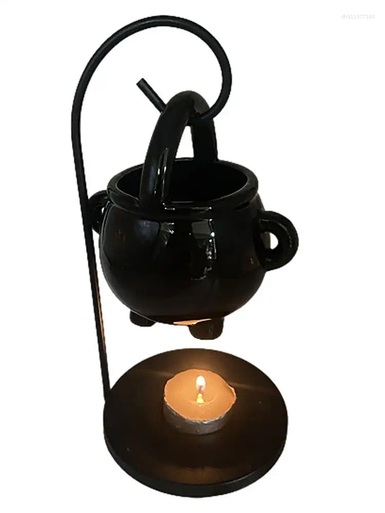 Candle Holders 2025 Halloween Wax Melter Cauldron Witch To Warm Melt Black Oil Incense Aroma Home Decor Spirit