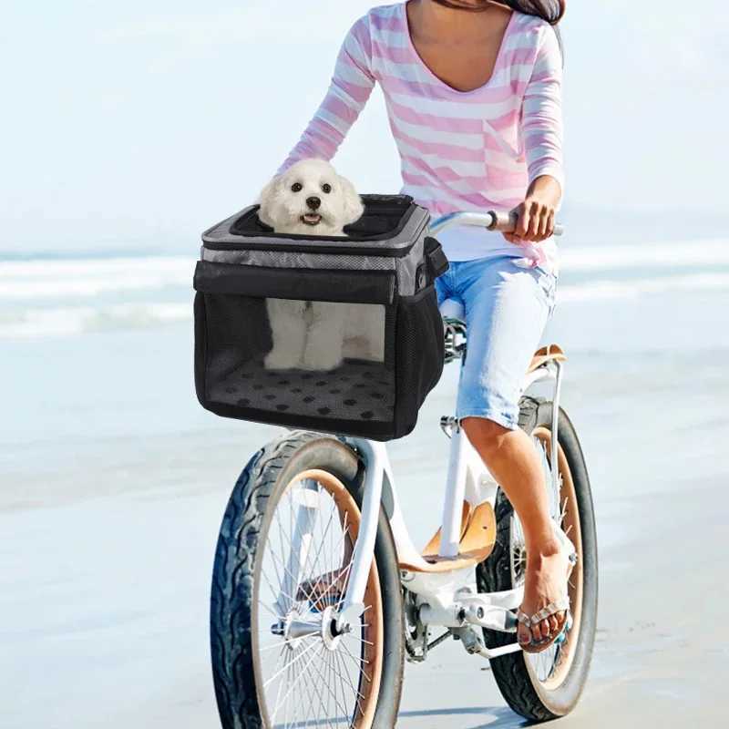 Dog or Cat Bike Basket Expandable Soft Sided Pet Carrier Backpack with 4 Open Doors Foldable Dog Bike Carrier C251013