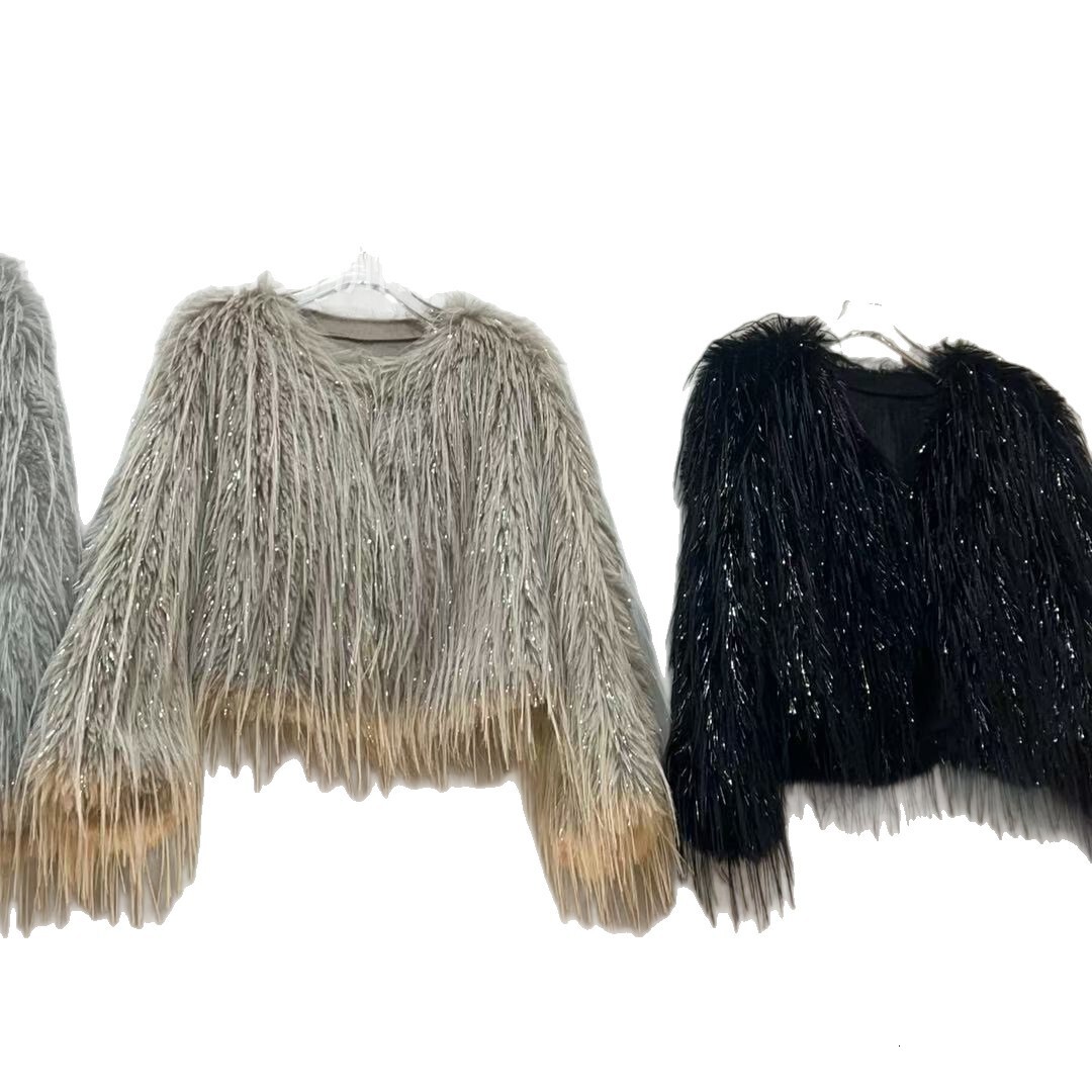 Designer fur top for women Short Slim Fit with Large Collar, Eco-friendly European Mink Imitation Fox Women's Plush Coat, Fur Coat