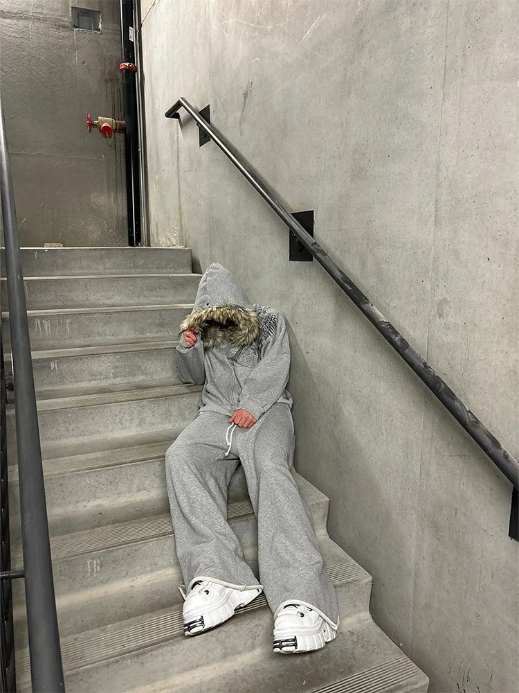 AutumnWinter Y2k Women Aesthetic Harajuku Faux Fur Collar Hoodies Clothes Graphic Hip Hop Punk Gothic Zip Up 251010