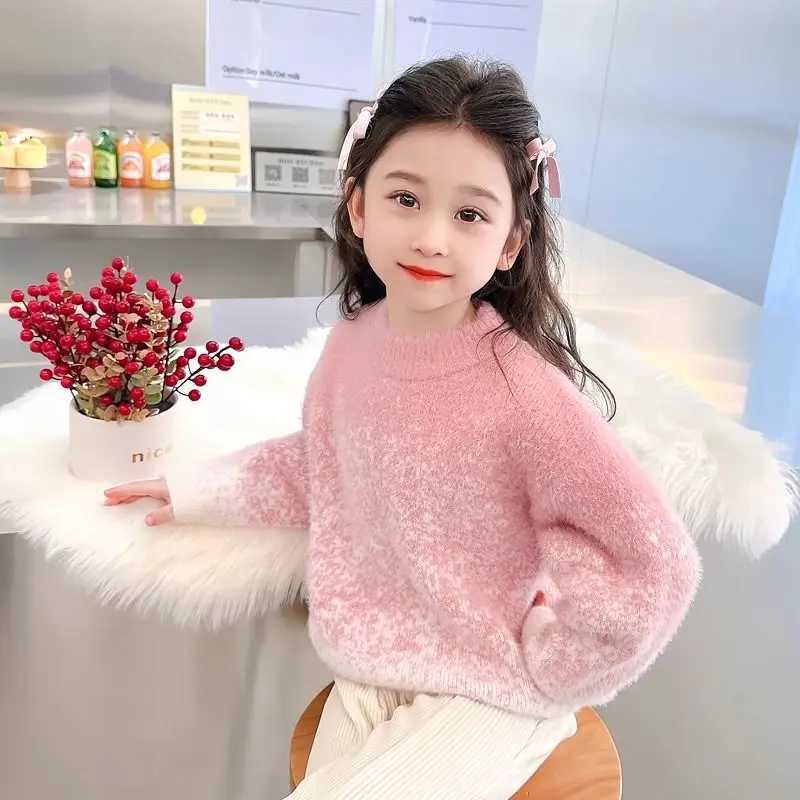 2025 NewGirls Thick FleeceLined Mink Fur Sweater Autumn Winter Child Toddler Base Layer Crew Neck Pullover Knit C251013