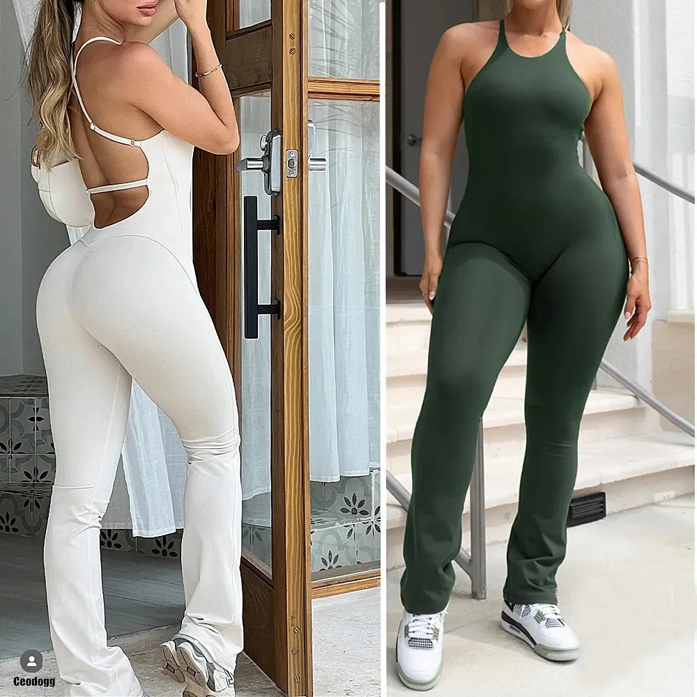 Pad Bunny Cross Backless Bodycon Yoga Set Jumpsuit Women One Piece Fitness Legging Gym Sport Active Wear Outfit Suits XP186 251013
