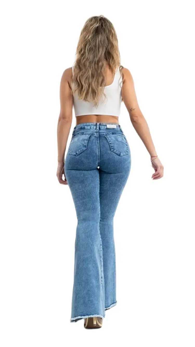 Autumn 2023 New High Waist Boot Cut Jeans For Women Fashion Skinny Stretch Button Raw Denim Flared Pants Slim Fit Trousers S2XLT251013