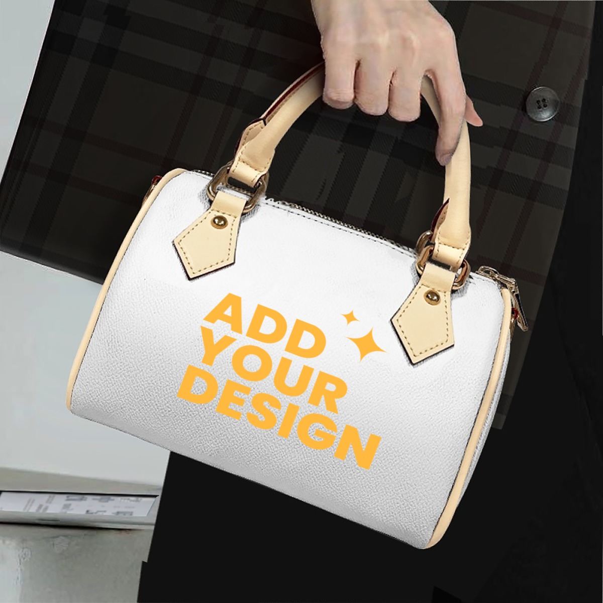 DHgatepod Classic Barrel-shaped PU Leather Handbag | Adjustable Strap Top Handle Tote | Structured Wide Bottom Purse for Women