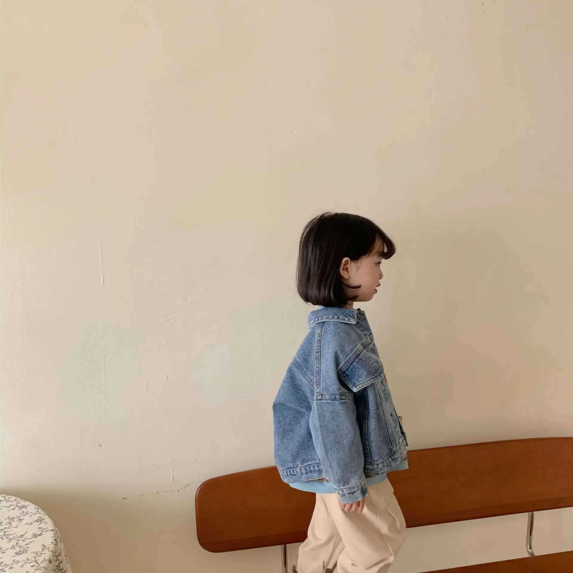 Spring Fall Boys and girls Casual Allmatch Denim Jackets 26 Years Kids Turndown Collar Long Sleeve Coat Children Loose Tops C251013