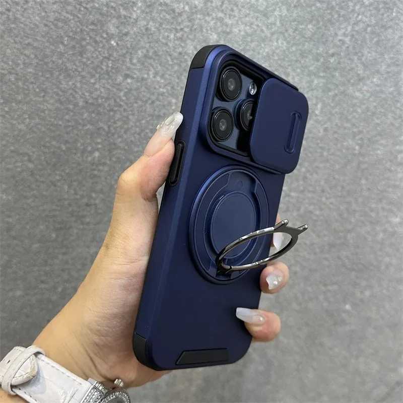 Luxury HeavyDuty Rugged Armor Magnetic Bracket Case For iPhone 17 16 15 14 13 12 11 Pro Max Slide Camera Protection PC Cover J251202