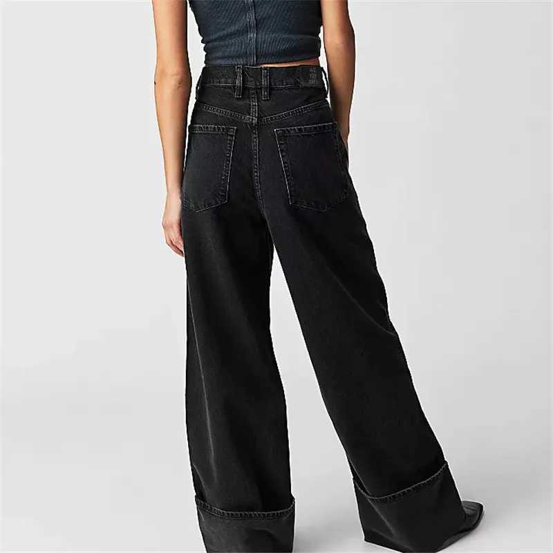 Chic Women Low Rise Cuffed Baggy Jeans Y2K Vintage Boyfriend Loose Fit Wide Leg Jeans Trendy Casual Denim Pants StreetwearT251013
