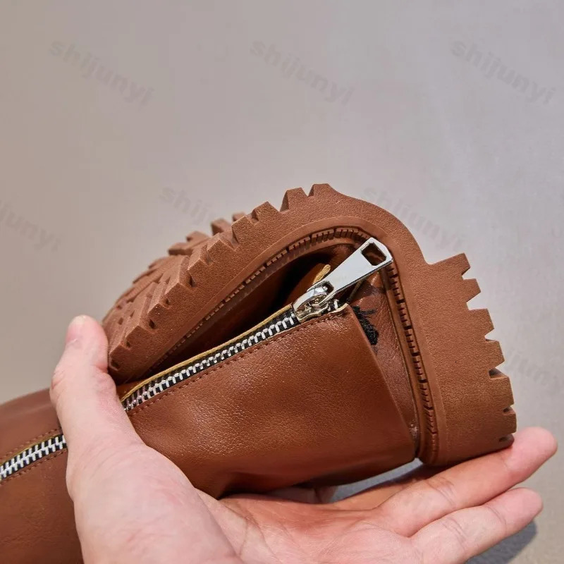 Childrens Pu Leather Boots Autumn Comfortable Anti Slip Zipper Fashion Kids Knee Boots Girls Outdoor Buckle Princess Boots 251017