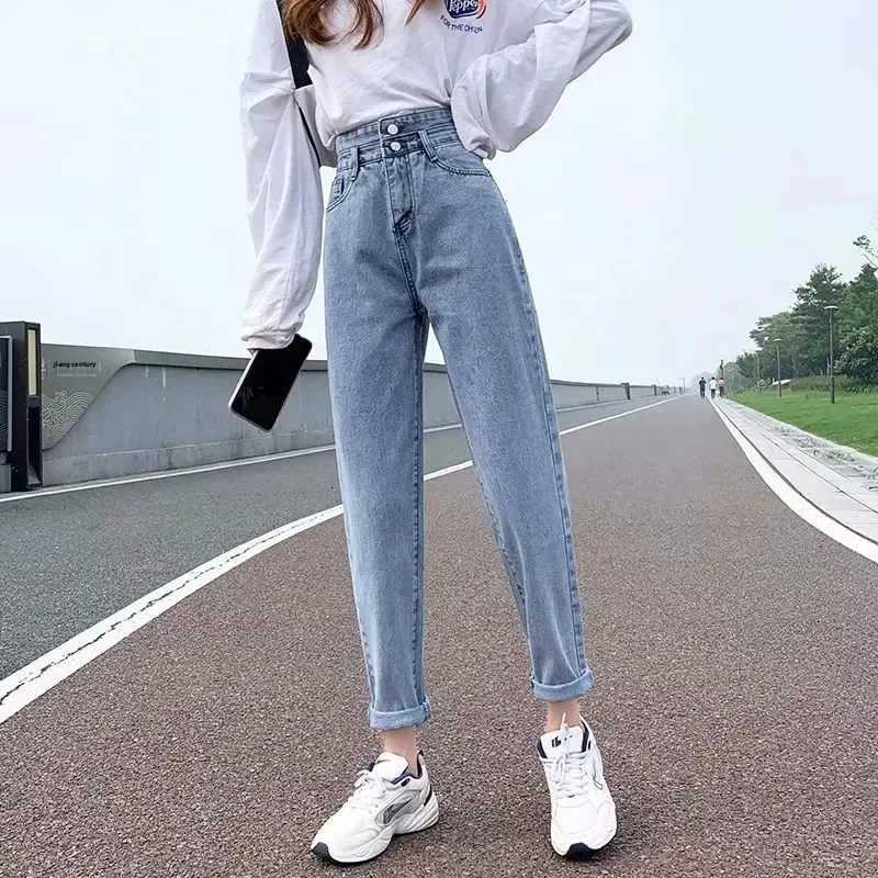High Waist Straight Leg Denim Jeans Womens Dad Cucumber Pants Spring Autumn Fashion Loose Fit Harlan Style No DecorationT251013