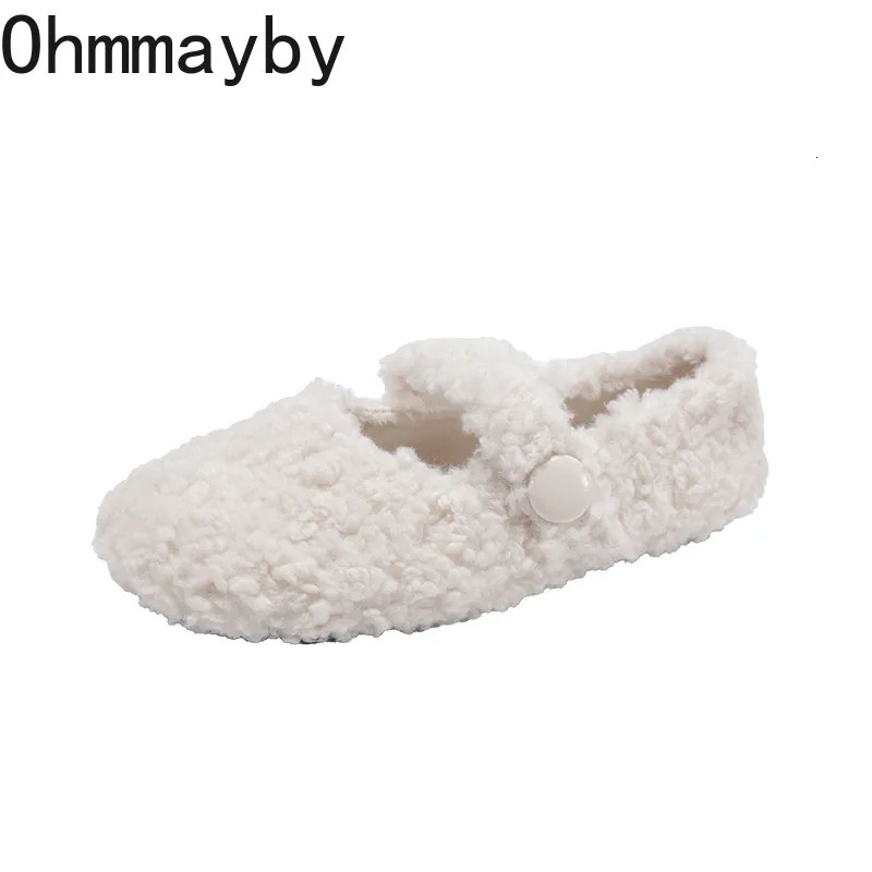 Lambwool Women Flats Shoes Fashion Round Toe Slip On Shoes Warm Cartoon House Shoes For Winter 251008