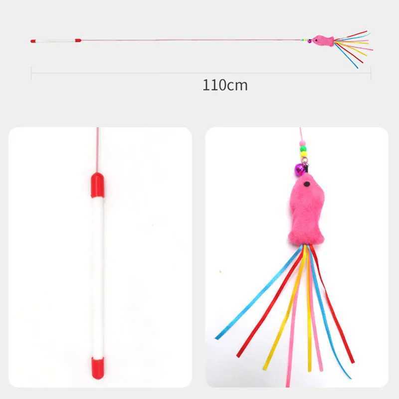 Elastic Metal Boom Tease Cat Stick Funny Wand Toy 3 Pcs Replaceable Plush Fake Fishes Interactive With Kitten Pets Make Fun C251013