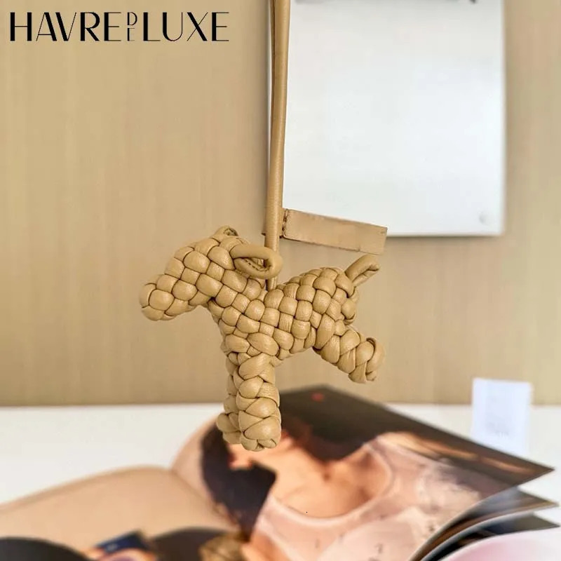 Genuine leather woven dog charm for womens bag keychain pendant animal ornament decoration accessories 251011