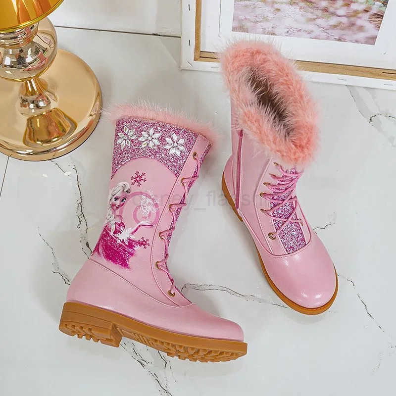 Disney Girls Princess Elsa Frozen Boots Childrens Long Sleeve Boots Womens Cotton Winter Plush Thickened High Sleeve BootsXJ251013 - view 6