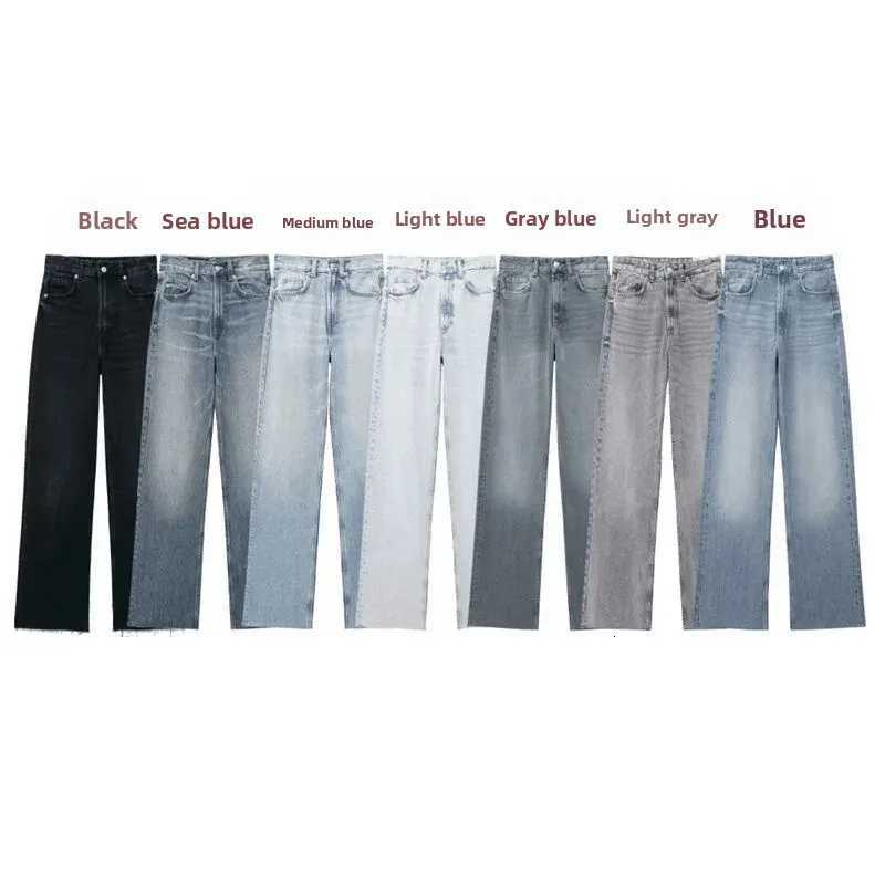High Waist Wide Leg Jeans Fashionable Versatile Classic High Waist Denim Pants for Women with Worn Decoration Origin ChinaT251013