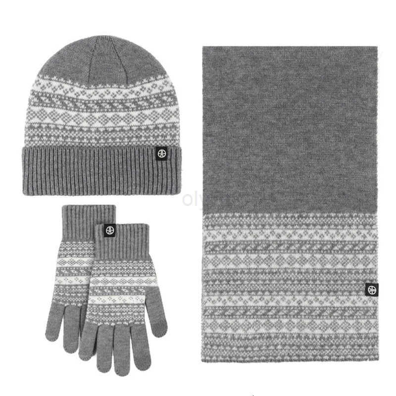 Knitted Gloves Scarf Hat ThreePiece Set Men Women Autumn Winter 30Wool Blend Windproof Beanie Fashion Trend Warm Muffler Sets M251013