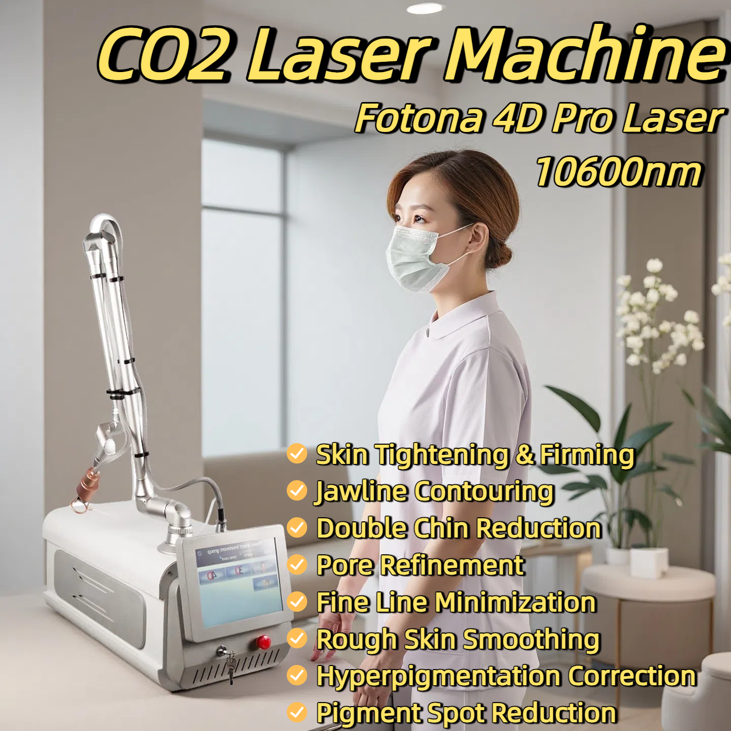 New Fotona 4D Fractional CO2 Laser Beauty Device 10600nm Double Chin Reduction Rough Skin Smoothing Pore Refinement Pigment Spot Reduction Skin Tighte