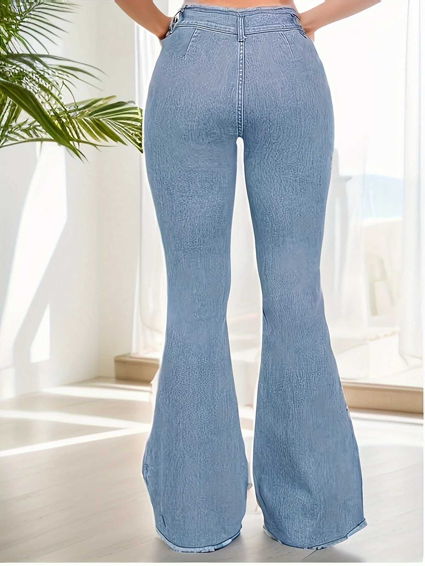 2024 Summer New Womens MidWaist Raw Edge Skinny Jeans Fashion Slim Fit Stretch Denim Boot Cut Flared Pants Casual TrousersT251013