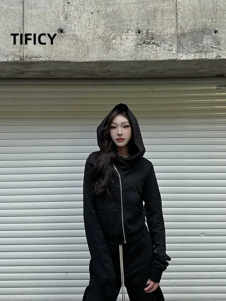 Dark RO Style 100 Cotton Spring Autumn Womens New read Splicing Slim Fit Zipper Stand Up Collar Cardigan Hoodies Sweatshirt W251013