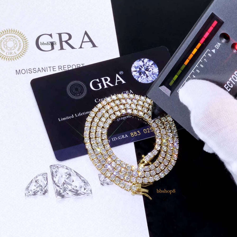 Hip-Hop Jewelry Sier VVS Silicon Stone Necklace 2/3/4mm Iced Tennis Chain Passed TestingFree of charge delivery