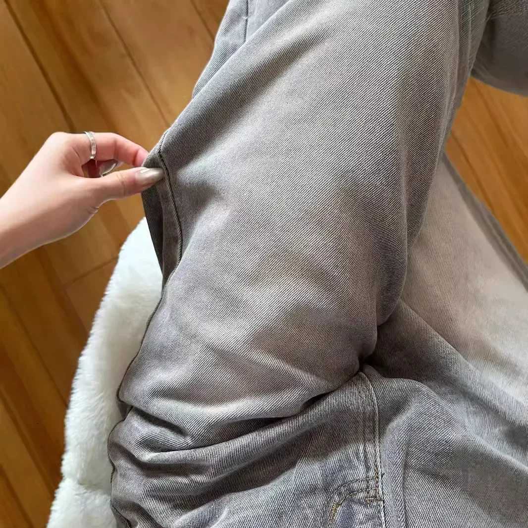 Vintage WideLeg Jeans Grey American Style StraightLeg Casual Pants For Women Loose Fit Draped Spring Autumn 2024 New ArrivalT251013