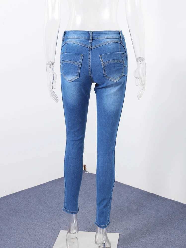 Street Slim Womens Blue Pencil Denim Pants Women Zipper Pockets Lady Jeans 2025 Autumn Lady Casual Street TrouserT251013