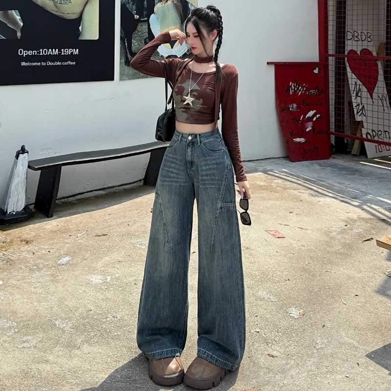 High Waisted Wide Leg Jeans Women Cotton Retro Denim Y2k Loose Fashion Design Sense Pant Streetwear Baggy Straight Trouser WomanT251013