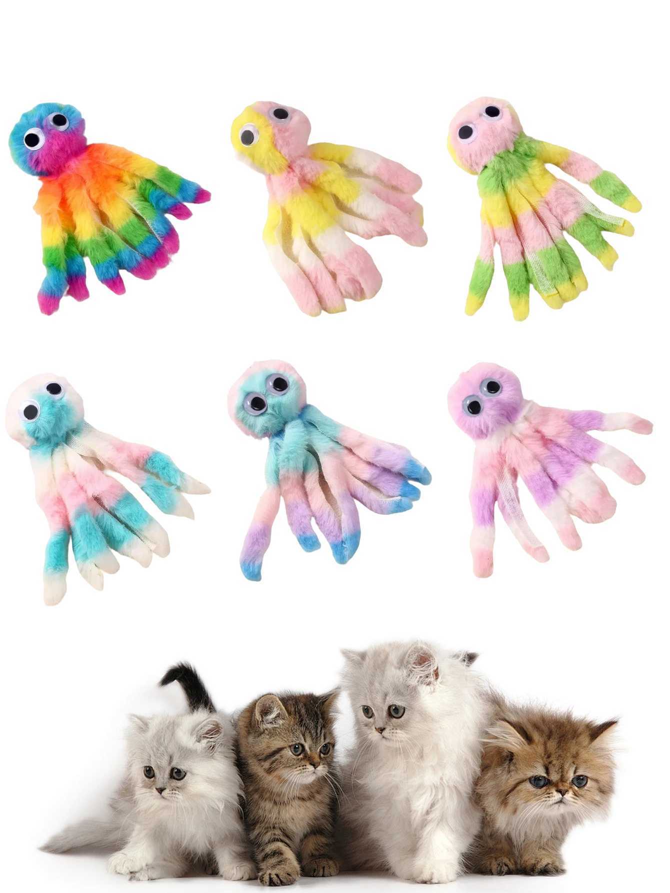 Adorable Octopus Plush Cat Toy Interactive Chew Kick Game Teaser Wand Replacement Heads Assorted Colors for Indoor Cats C251013