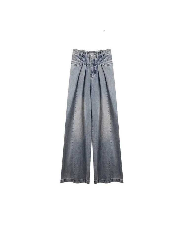 Retro High Waist Wide Leg Jeans Womens Spring Autumn plus Size Loose Slimming Long Pants FloorLength TrousersT251013