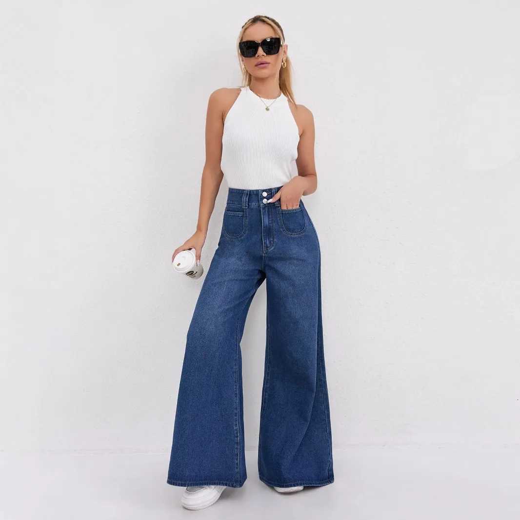 Koreanstyle Loose Wideleg Jeans New Four Seasons Fashionable and Versatile Highwaisted Casual Floorlength Jeans for WomenT251013