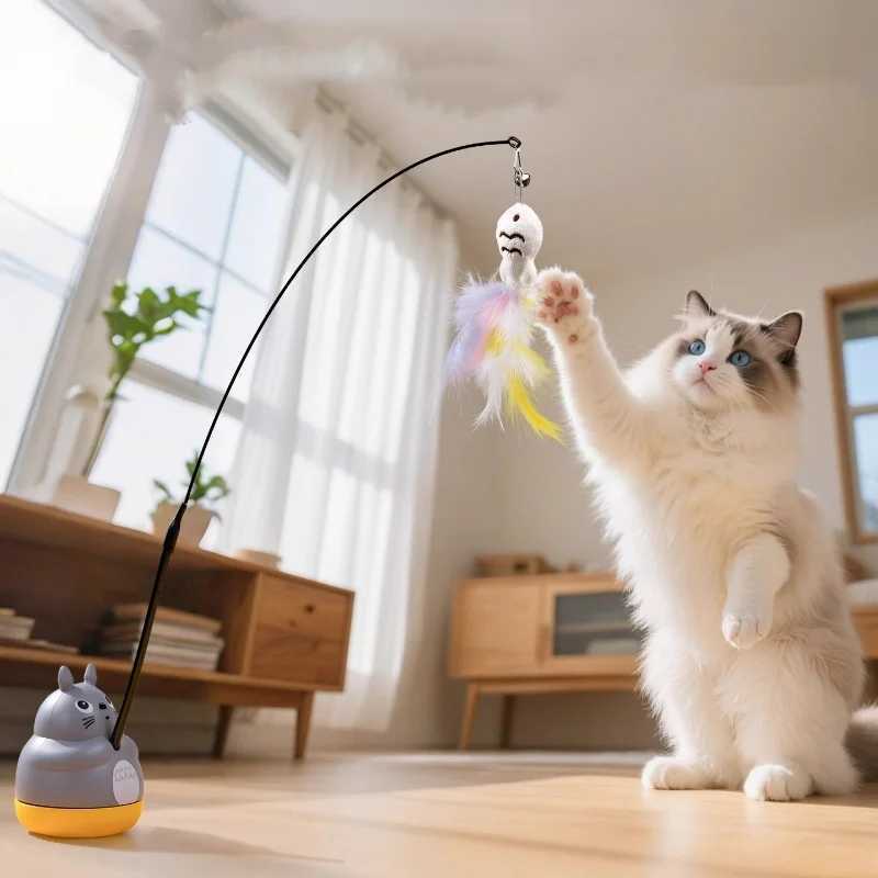 New cat funny cat stick steel wire long pole feather cute cat toy kitten fishing rotating selfpleasure pet toy C2510131