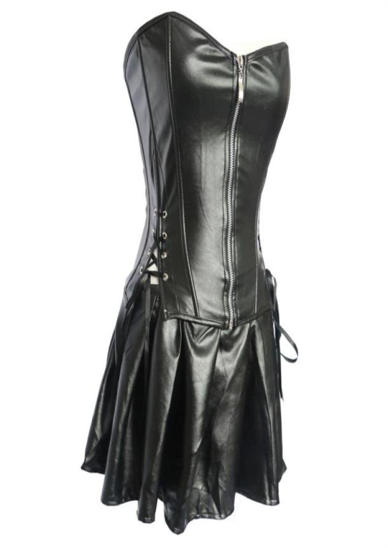 S6XL Plus Size Lingerie Women Black Faux Leather Burlesque Steampunk Corset Dress Gothic PVC Corset Vest Bust 8293841044