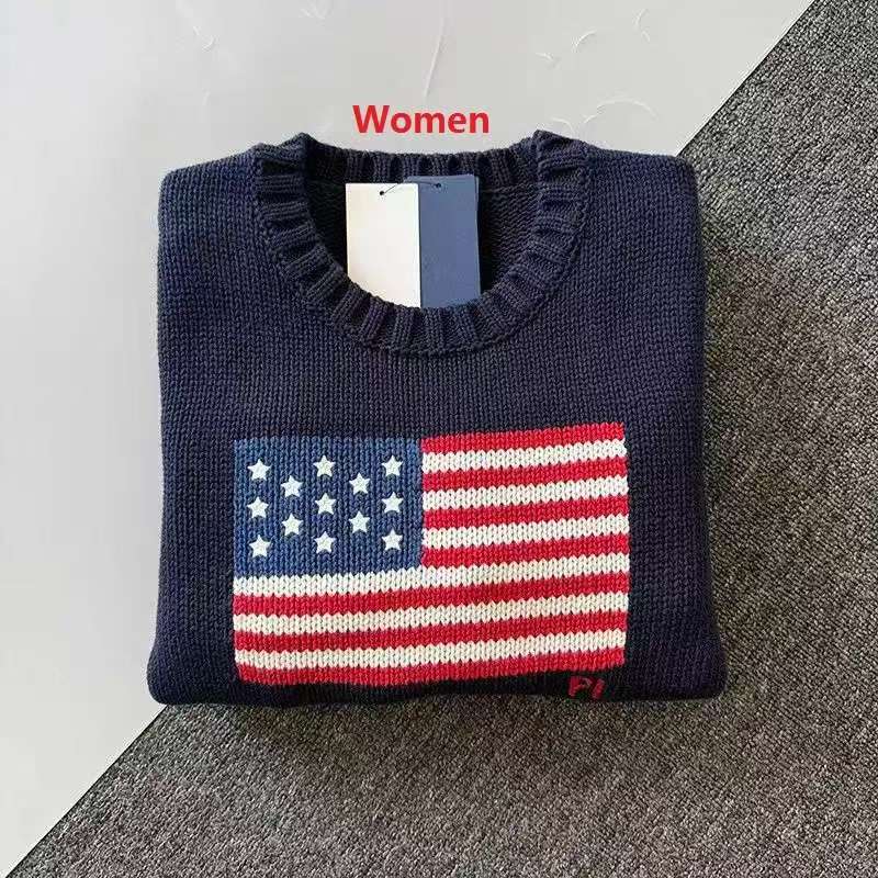 New Womens Sweaters Crewneck Ladies Knitted Sweater American Flag Winter HighEnd Comfortable Cotton Pullover Knitwear Jumper Sweatshirt S251125