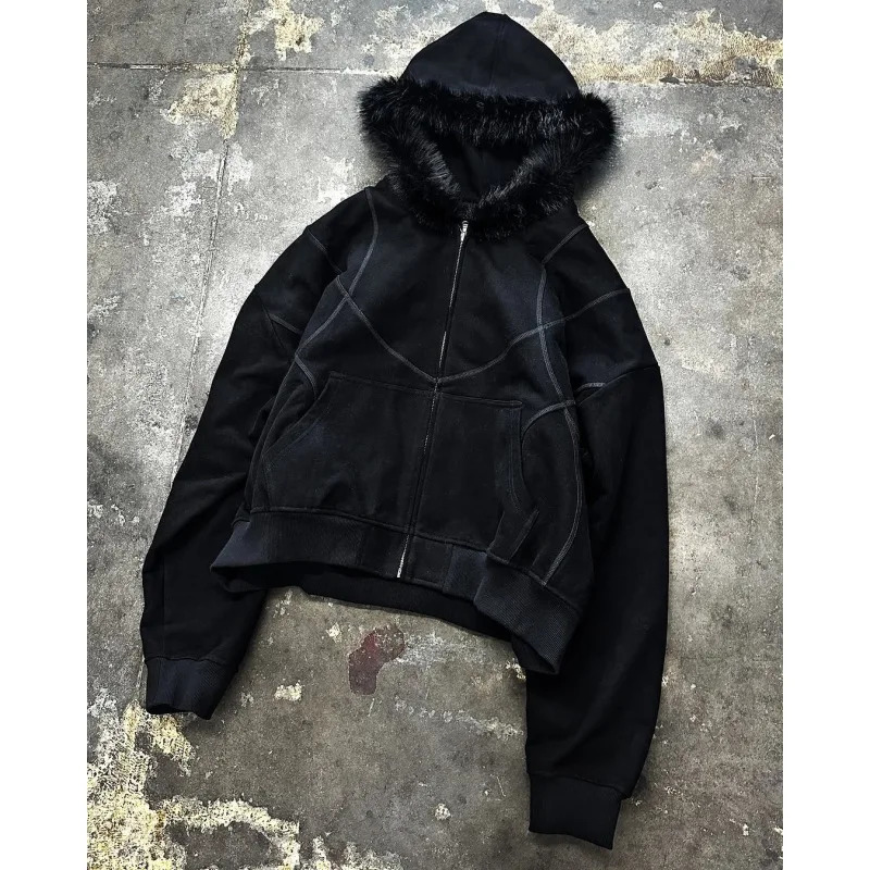 Autumn and winter retro primitive millennium phoenix plush hooded ed sweatshirt cardigan jacket 251010