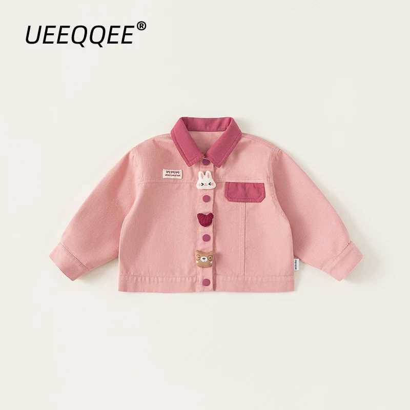 Spring Autumn Children Jackets 110Y Girls Patchwork Cartoon Letter Button Coats Korean Tops Toddler Outerwear For Kids Clothing C251013